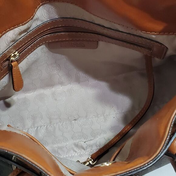 Michael Kors Hamilton bag Satchel Brown Logo Canvas Gold Chain Lock Shoulder - Picture 10 of 12